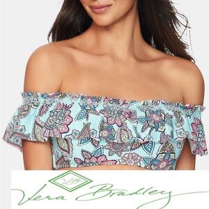 Vera Bradley Women's Floral Off-Shoulder swim Crop Top - Blue and Pink